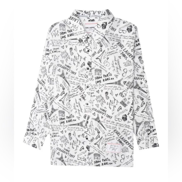 Karl Lagerfeld Set of 2 Black & White Abstract Building Button Down Blouse Sz M - Picture 15 of 16